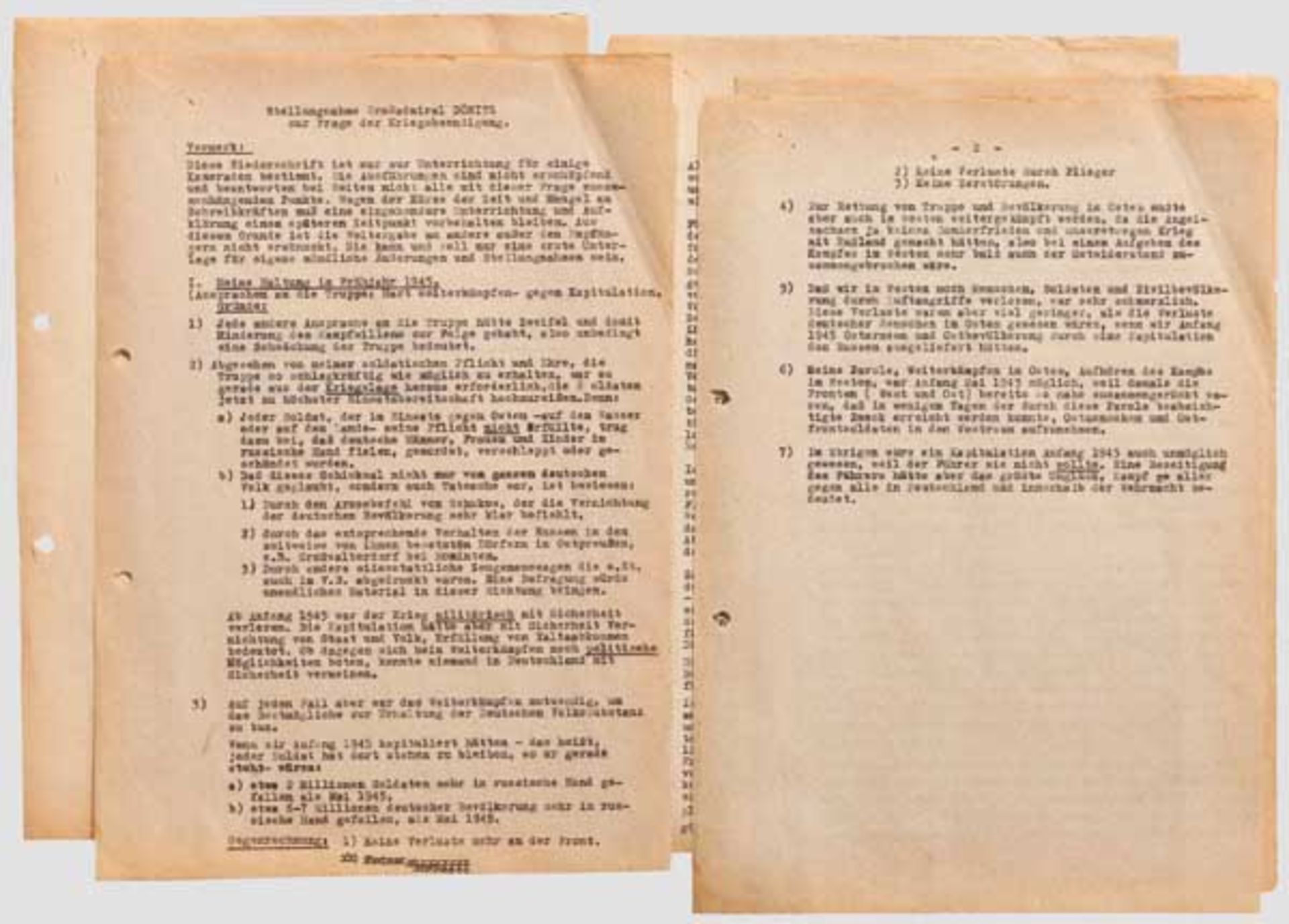 Dokumente aus den Nürnberger Prozessen - Großadmiral Karl Dönitz Zusammenstellung über den U-