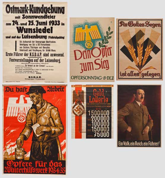 Sieben Plakate Ein Volk Ein Reich Ein Führer, "Deutsche helft unseren Deutschen in Afrika", "An