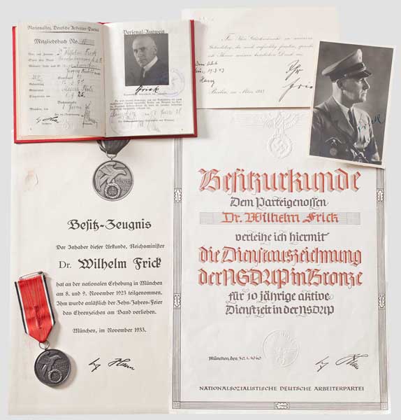 Reichsminister des Innern Dr. Wilhelm Frick - Ehrenzeichen vom 9. November 1923 (Blutorden) mit - Image 2 of 10