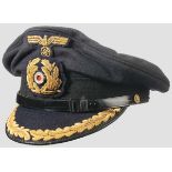 A Visor Cap for Officers in the Kriegsmarine Navy-blue cloth top, black mohair trim band (minor