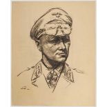 Hans Volkmar (1919 - 1987), Pressezeichner im Stab Rommel - Portrait des Generalfeldmarschalls Erwin