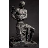 Ferdinand Liebermann (1883 - 1941) - Der Fischfang Allegorische Bronzefigur. Kniender Männerakt