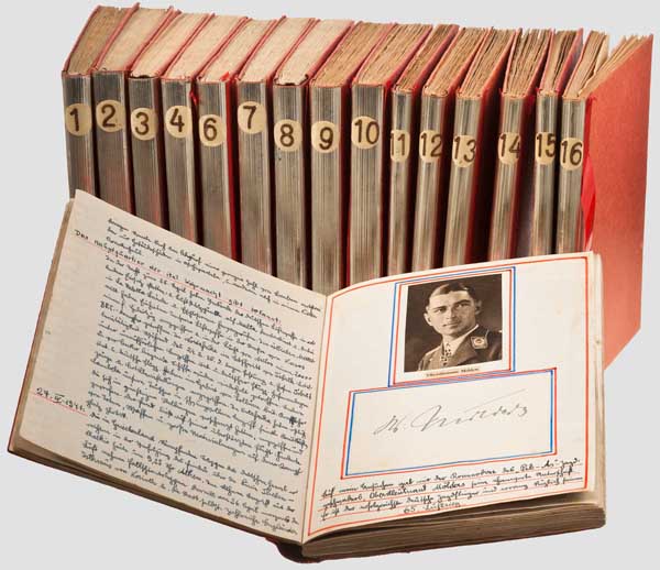 16 Kriegstagebücher mit 19 Originalunterschriften von Ritterkreuzträgern Tagebücher in Buchform,