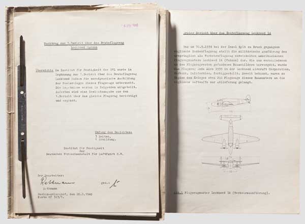 Versuchsanstalt für Luftfahrt - geheimer Bericht über ein erbeutetes Flugzeug Zwei Hefte mit zehn