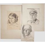 Gefreiter Rudolf Glückert - drei Portraits von der Westfront Bleistift auf Papier, rechts unten