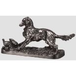 Jagdhund mit Rebhuhn - Skulptur der Kaslinsky-Gießerei, Russland, datiert 1891 Schwarz patinierter