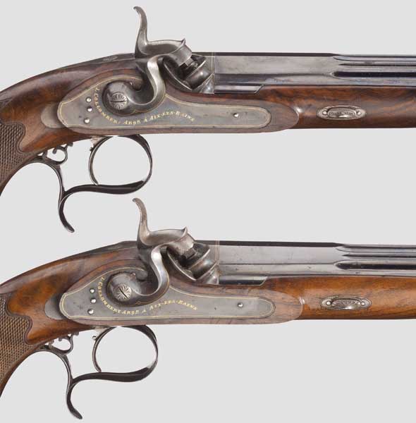 Ein Paar Luxus-Perkussionspistolen im Kasten, L. Collombert, Aix-les-Bains, um 1850/60 - Bild 4 aus 4