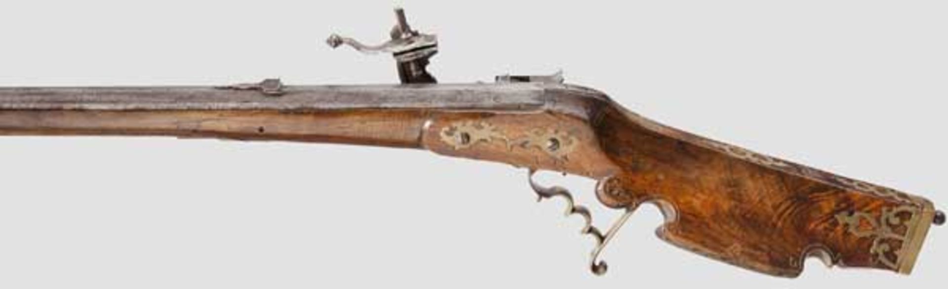 Radschlossgewehr, dat. 1763 Schwerer, gezogener Oktogonlauf mit gestauchter Mündung im Kaliber 12, - Bild 2 aus 3