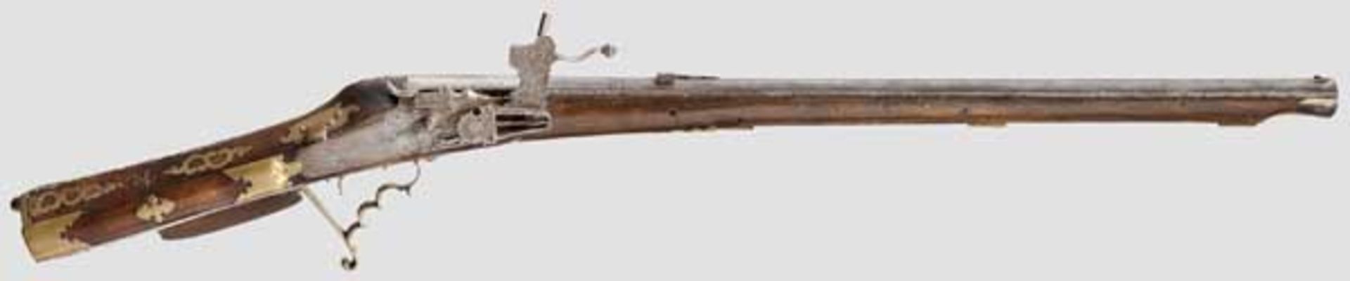 Radschlossgewehr, dat. 1763 Schwerer, gezogener Oktogonlauf mit gestauchter Mündung im Kaliber 12,