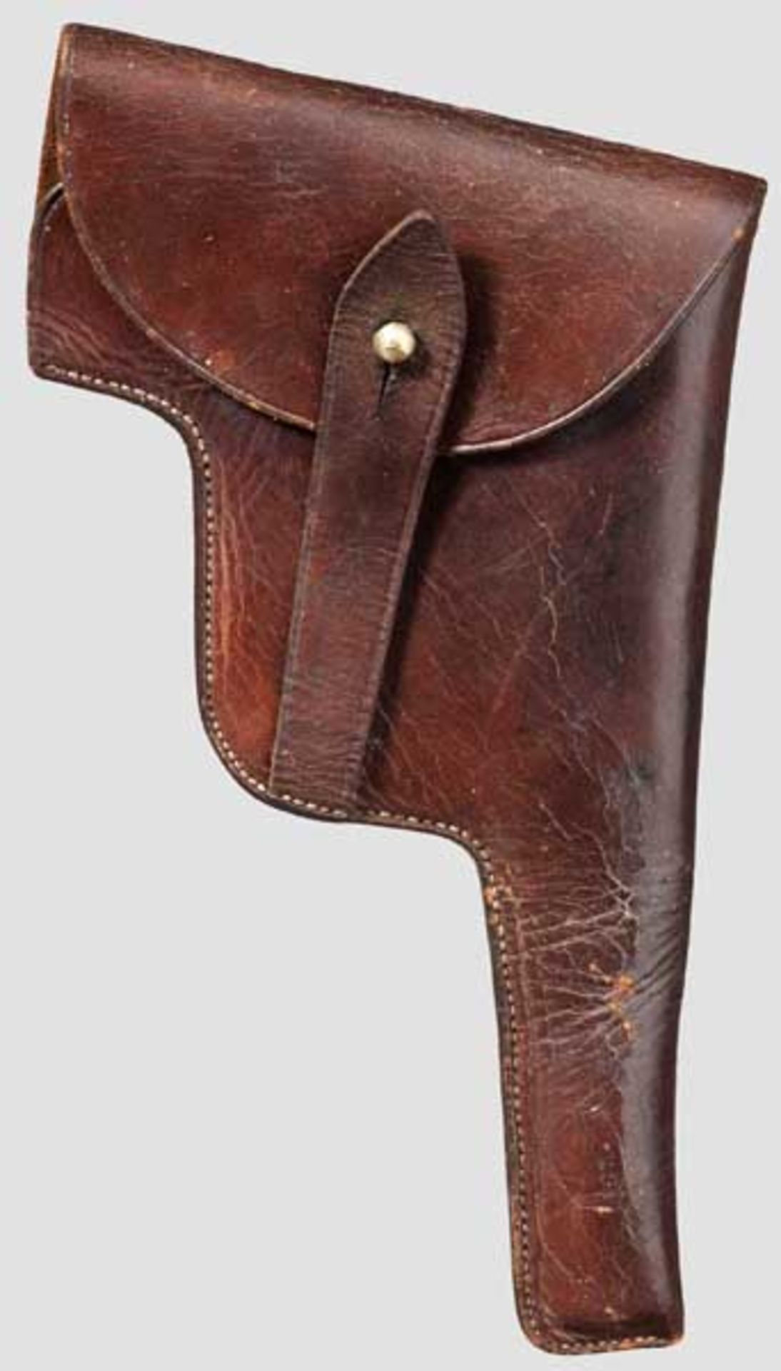 Tasche für Mauser C 96 Commercial Aus rotbraunem Glattleder mit einer Gürtelschlaufe. Schließknopf