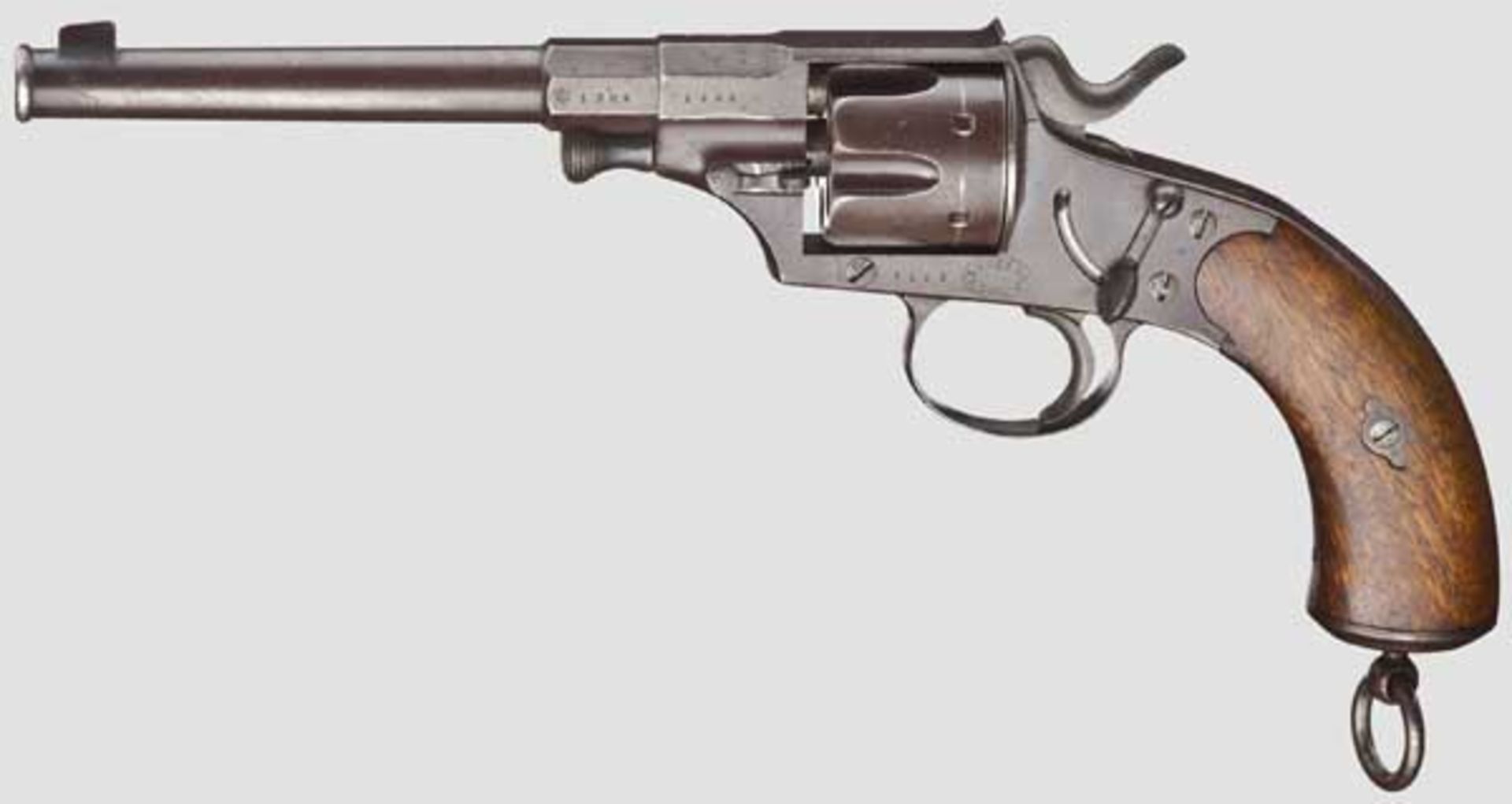 Reichsrevolver Mod. 1879, Suhler Konsortium Kal. 10,6 mm, Nr. 1002. Nummerngleich inkl. Schrauben.