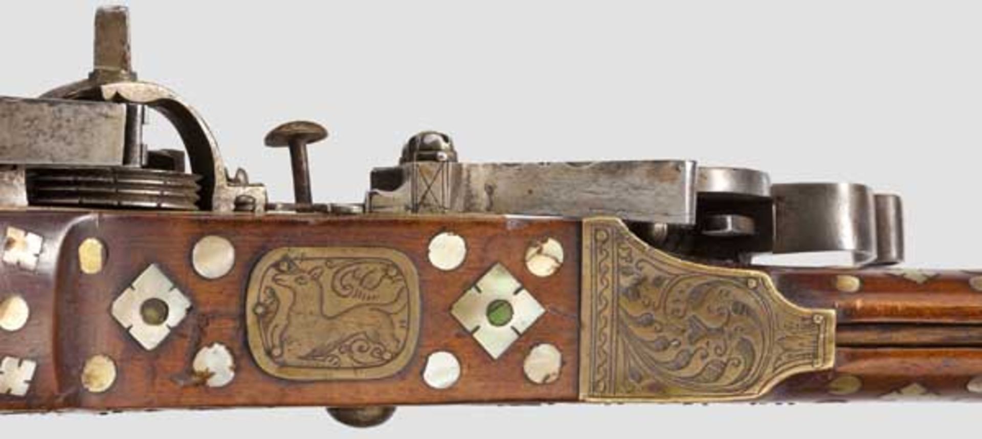 Messing- und perlmutteingelegte Radschlossbüchse (Tschinke), Teschen um 1650 An der Mündung leicht - Bild 6 aus 9