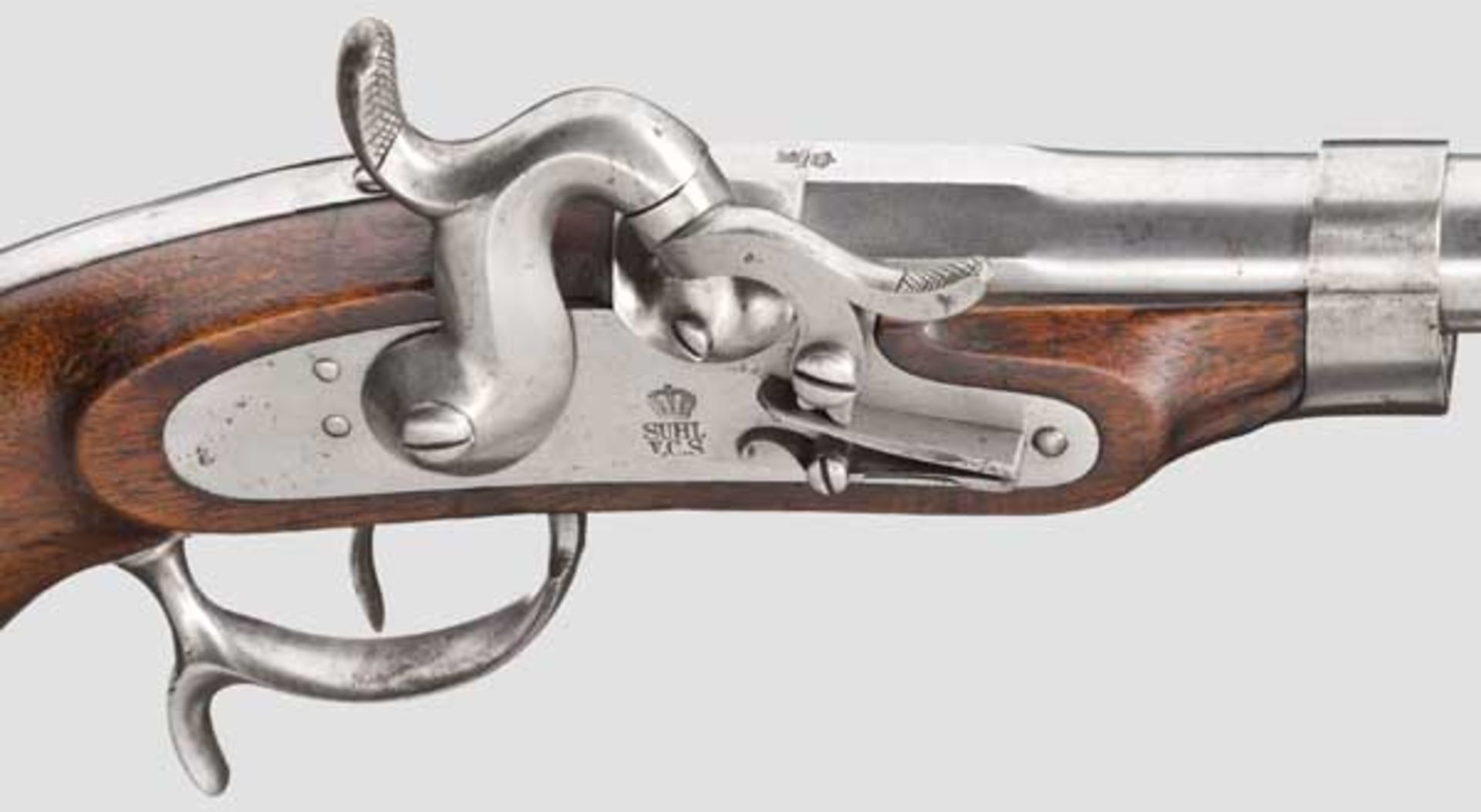 Pistole für Grenzaufseher M 1851 Glatter Lauf mit kanonierter Mündung im Kaliber 14,5 mm, über der - Bild 3 aus 4
