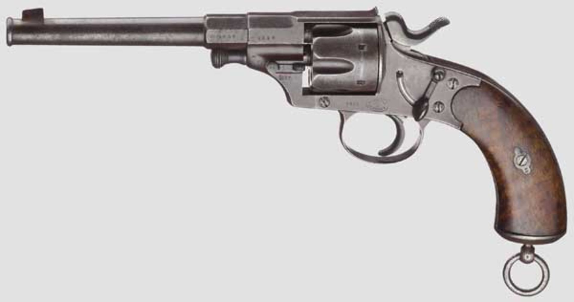 Reichsrevolver Mod. 1879, Dreyse Kal. 10,6 mm, Nr. 9858. Nummerngleich inkl. Schrauben. Blanker