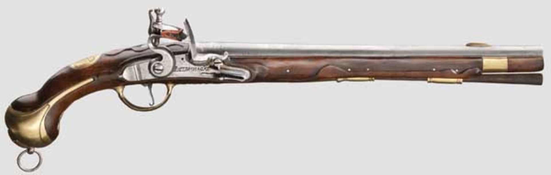 Kavalleriepistole M 1742 Runder, glatter Lauf im Kaliber 17,5 mm mit aufgesetztem Messingkorn.