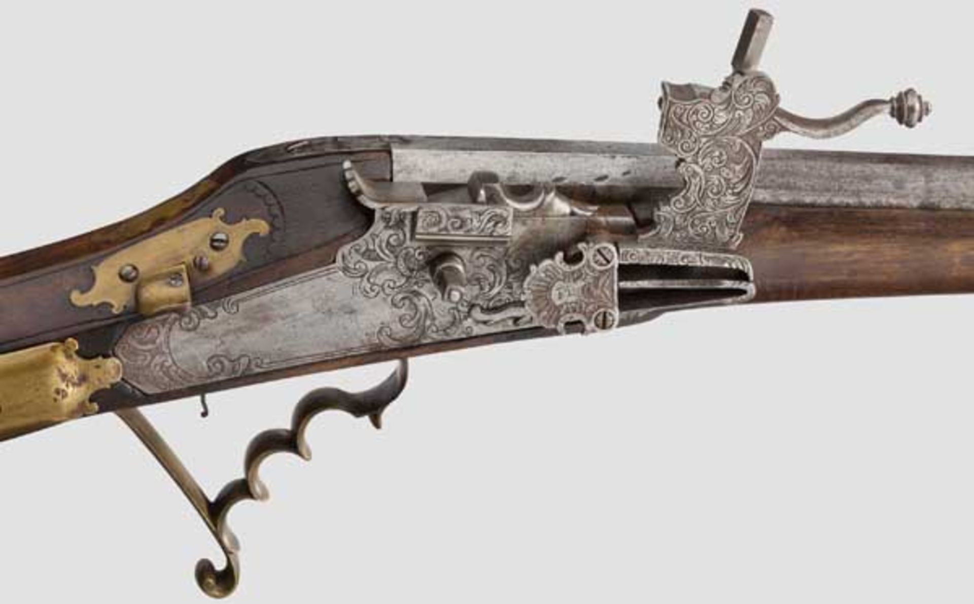 Radschlossgewehr, dat. 1763 Schwerer, gezogener Oktogonlauf mit gestauchter Mündung im Kaliber 12, - Bild 3 aus 3