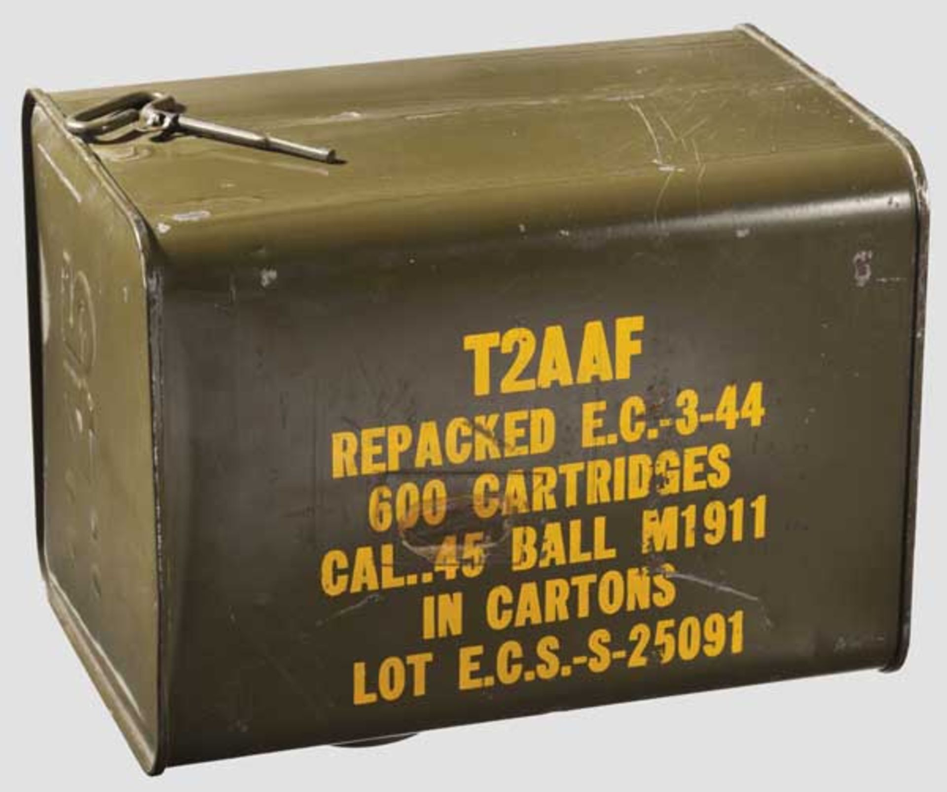 Original-Blechpaket 600 Patronen Kal. .45 US-Armee von 1944 Gepackt in 12 Schachteln zu 50 Stück
