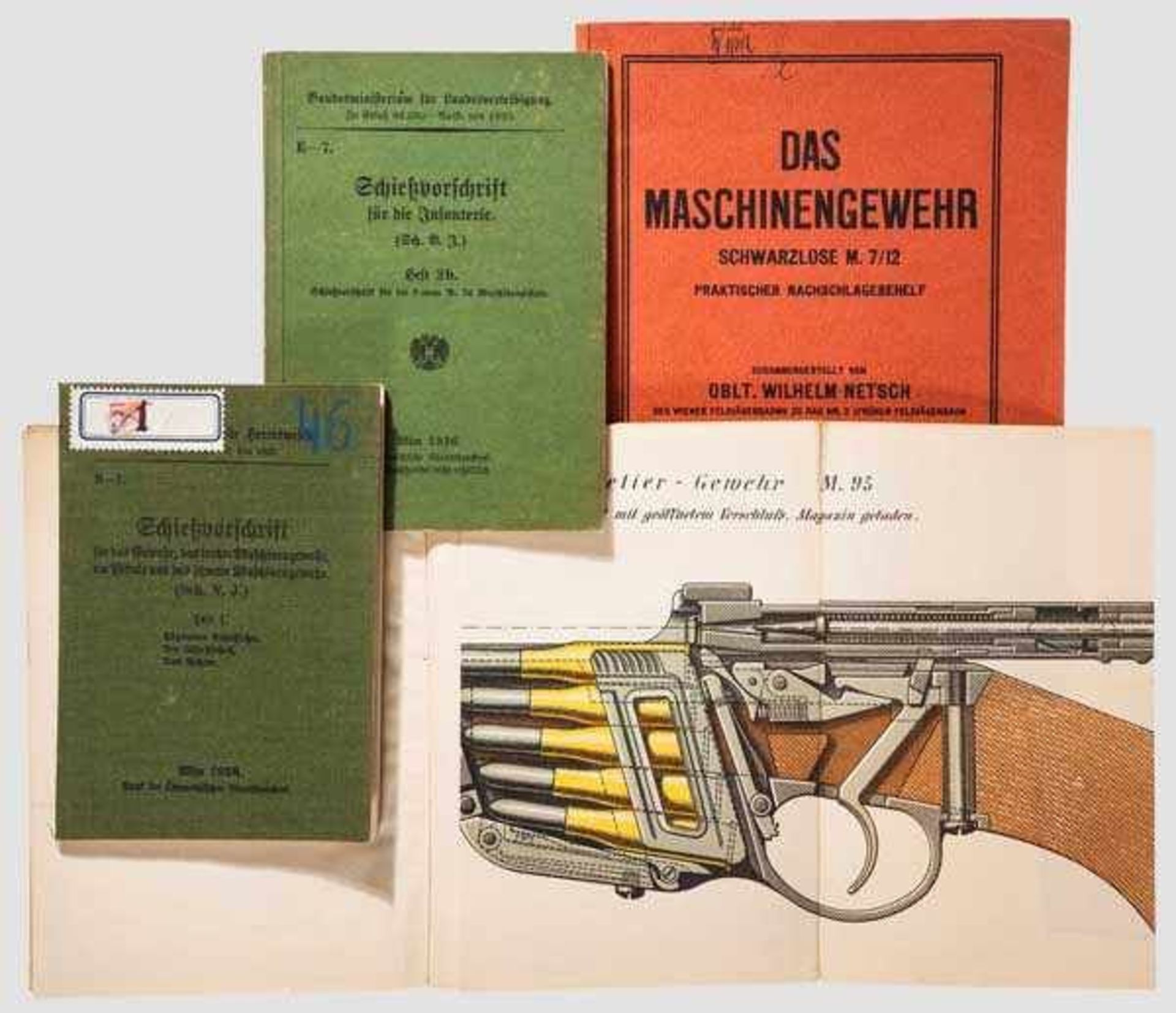 Vier Dienst-Vorschriften Österreichische Infanteriewaffen DV für MG "M.7/12 Schwarzlose", 4. Auflage