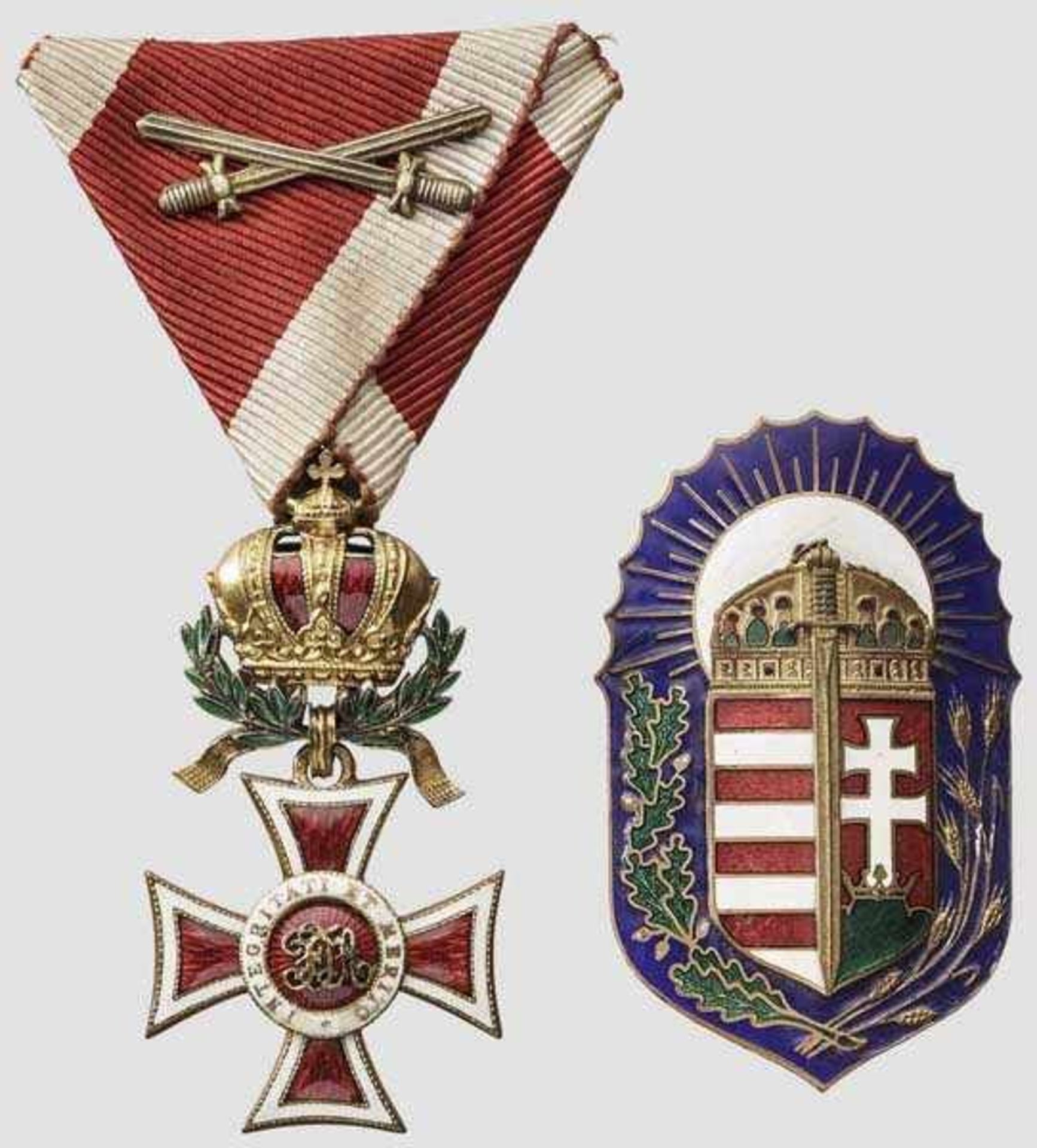 Leopoldsorden - Kreuz der Ritter mit Kriegsdekoration und Schwertern und ungarischer Heldenorden (