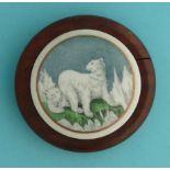 Polar Bears (18) no moon, framed potlid, potlids, pot+lid, pot+lids, prattware