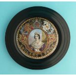 England's Pride (149) black ground, framed potlid, potlids, pot+lid, pot+lids, prattware