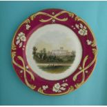 A plate: Trentham Hall (426) crimson and gilt scroll border potlid, potlids, pot+lid, pot+lids,