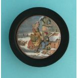 Dutch Winter Scene (308) framed potlid, potlids, pot+lid, pot+lids, prattware