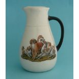 A jug: Five Dogs (264B) and Eight Dogs (264E) black decorated handle, 172mm, lacking lid potlid,