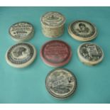 Jewsbury & Brown tooth paste with base and six other toothpaste lids (8) potlid, potlids, pot+lid,