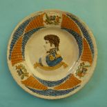 George IV: a colourful pearlware plate, probably Scottish, moulded with a named profile within a