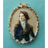 Admiral Lord Nelson: a good Prattware portrait medallion moulded with a half-length likeness in