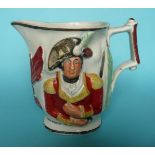 Lord Wellington and General Hill: a colourful moulded jug with named portraits, circa 1809, 160mm,