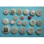Twenty various ointment and cream lids (20) pot lid, pot lids, potlid, potlids, prattware