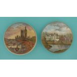 Thames Embankment (197) and Sandringham (181) (2) pot lid, pot lids, potlid, potlids, prattware