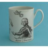 1757 King of Prussia: a Royal Worcester cylindrical mug of small size printed in grey with a named