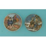 Lady, Boy and Goats (316) and Dutch Winter Scene (308) (2) pot lid, pot lids, potlid, potlids,