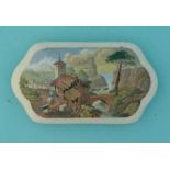 Village Scene on the Continent (398) pot lid, pot lids, potlid, potlids, prattware