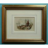 Continental Scene (383) framed, the reverse inscribed and signed in pencil by G.E. Lambert pot