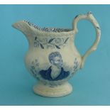 1832 Reform: a moulded pottery jug printed in blue with named portraits of Russell and Brougham,