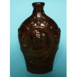 1837 Victoria: a brown glazed stoneware spirit flask moulded with named portraits of Victoria and