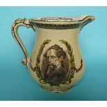 1870 Charles Dickens in Memoriam: a Burleighware jug printed in brown and decorated in colours on