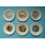 A nursery plate with moulded alphabet border printed in green with a view of ‘The Thames Tunnel’,