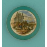 Medieval Mansion (374) green border pot lid, pot lids, potlid, potlids, prattware