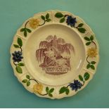 1821 Caroline in memoriam: a nursery plate with colourful moulded floral border centred by an