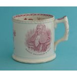 1832 Reform: a cylindrical pottery mug printed in pink with named portraits of Brougham and Grey,