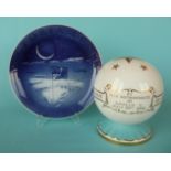 1969 Moon Landing: an Aynsley globe and a Royal Copenhagen plate (2) commemorative,