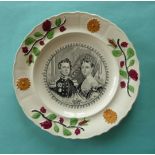 1840 Wedding: a nursery plate with colourful floral and foliate border printed in black with named