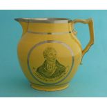 1810 Sir Francis Burdett: a yellow ground jug lined in silver and printed in grey with a named