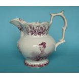 1837 Victoria: a good jug by Read & Clementson attractively printed in pink with portraits of