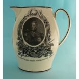 1811 Wellington and George III: a rare creamware jug printed in black with a named portrait oval
